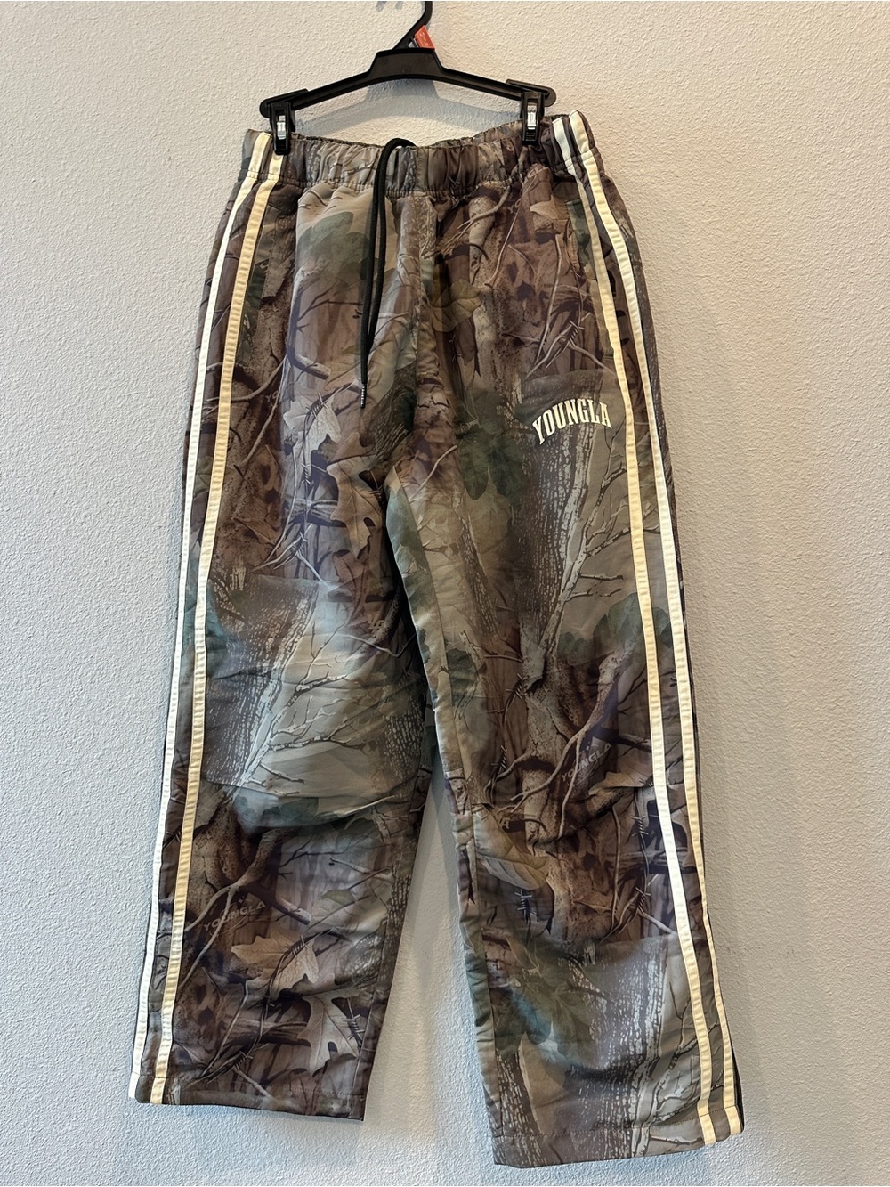 YoungLA Green & Brown Camo Track Pants with Cream Side Stripes - Picture 1 of 6